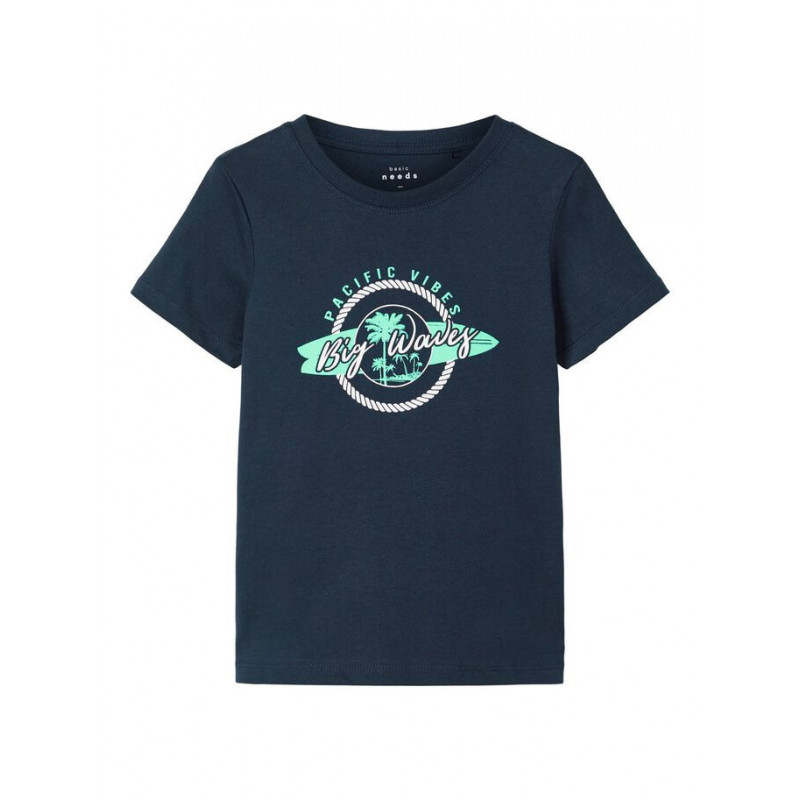 Tricou din bumbac organic cu imprimeu grafic, pe albastru, pentru fete  153544