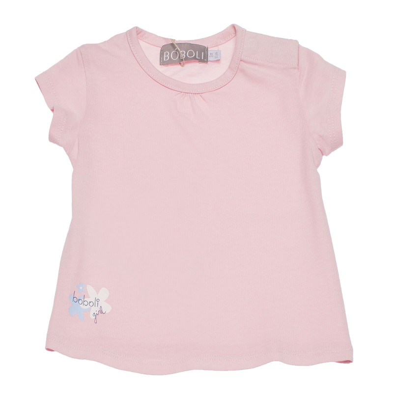 Tricou roz, din bumbac, cu logo, pentru fetițe  153775