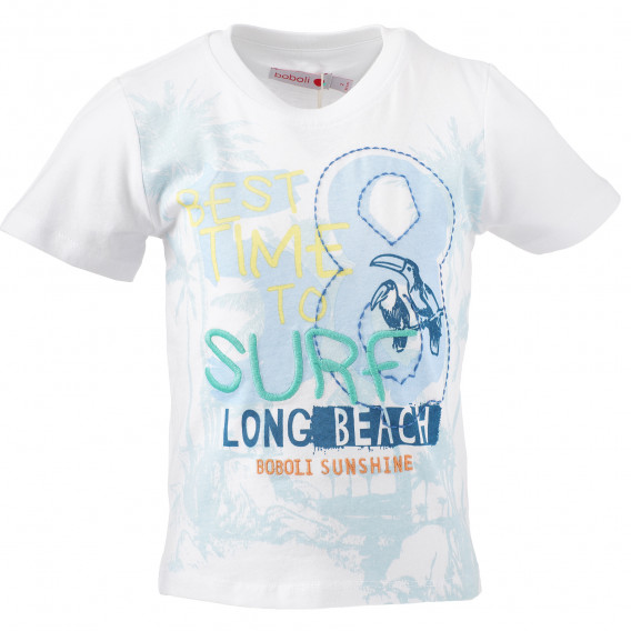 Tricou alb, din bumbac, cu imprimeu grafic pentru băieți - Best time to surf Boboli 153779 