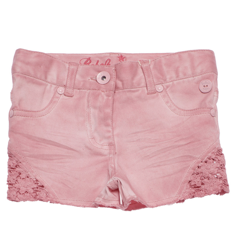 Pantaloni roz, scurți, din denim, cu dantelă, pentru fete  153932