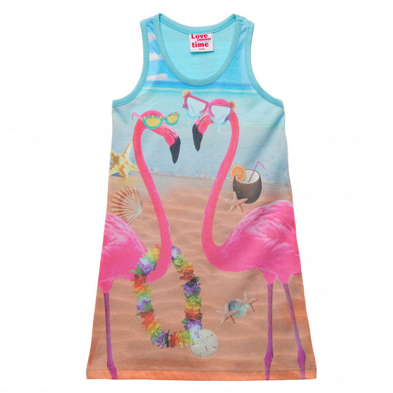 Rochie multicoloră pentru fete - Flamingo albastru  154522