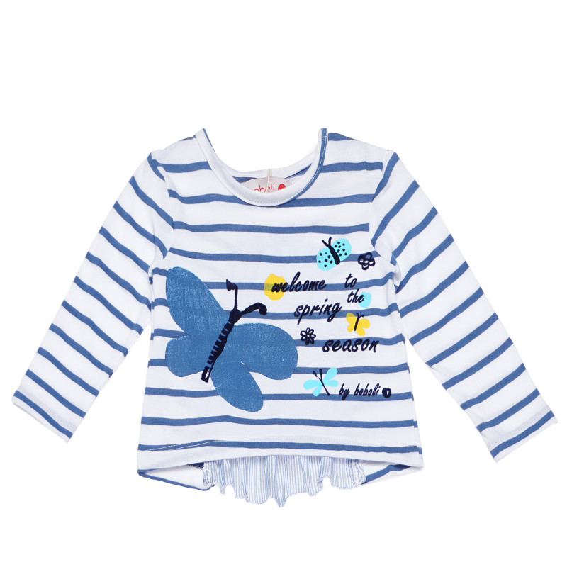 Bluză de bumbac pentru bebeluși albă cu dungi albastre  154806