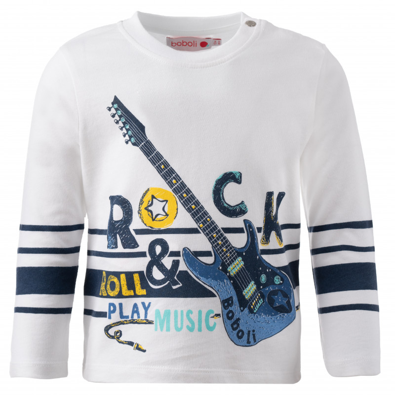 Bluză din bumbac cu imprimeu de chitară pentru băieți, albă  154822
