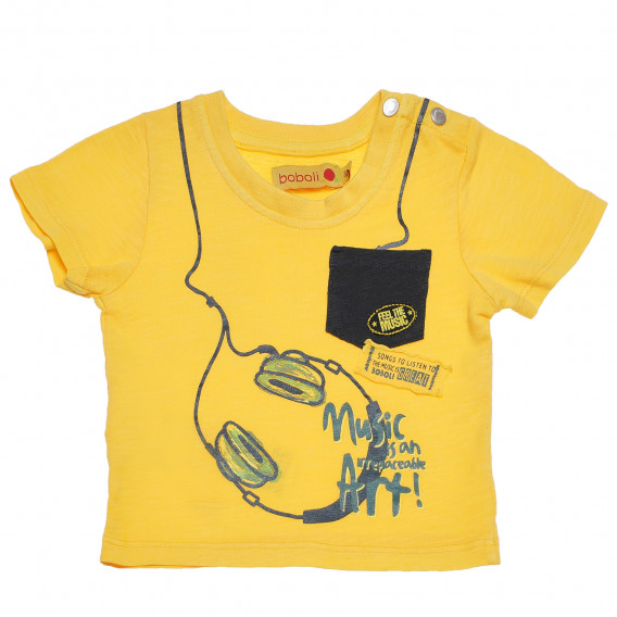 Tricou din bumbac cu imprimeu și buzunar pentru bebeluși, galben Boboli 154846 