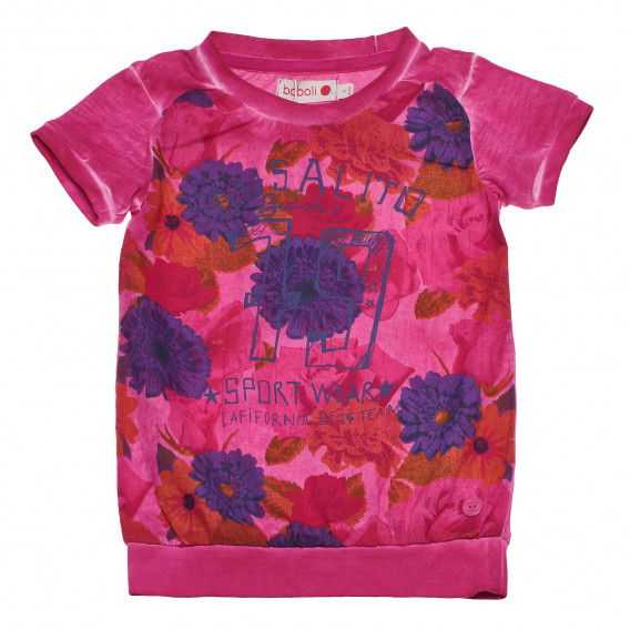 Tricou din bumbac cu efect purtat și imprimeu floral pentru fete, roz Boboli 154885 