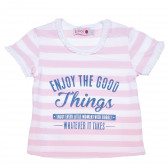 Tricou cu dungi albe și roz pentru bebeluși - Bucurați-vă de viață Boboli 154930 