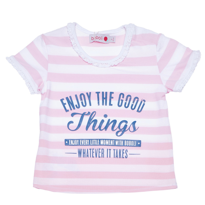 Tricou cu dungi albe și roz pentru bebeluși - Bucurați-vă de viață  154930