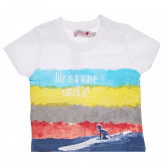 Tricou alb, din bumbac cu imprimeu color pentru băieți - Viața este un val Boboli 154946 