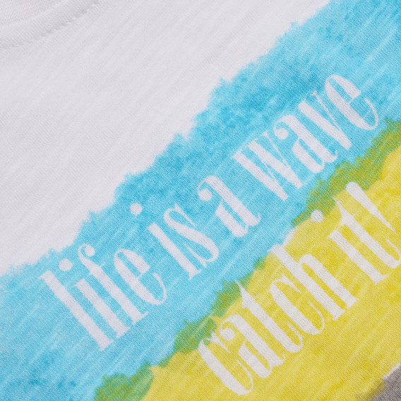 Tricou alb, din bumbac cu imprimeu color pentru băieți - Viața este un val Boboli 154948 3