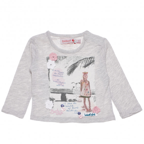 Bluză cu imprimeu grafic și aplicații pentru fetițe, gri Boboli 155021 