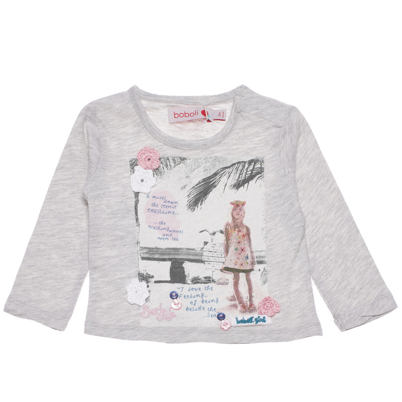 Bluză cu imprimeu grafic și aplicații pentru fetițe, gri  155021