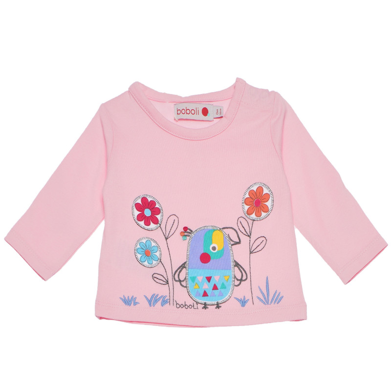 Bluză roz din bumbac cu aplicație pentru fetițe  155045