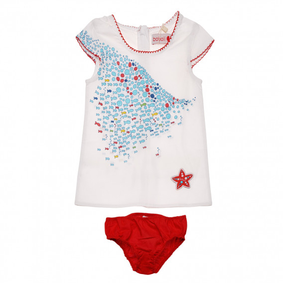 Set de rochie și chiloți de bumbac pentru copii în alb și roșu Boboli 155468 