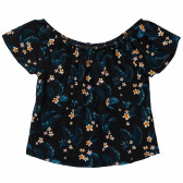 Tricou pentru fete, negru cu flori multicolore KIABI 156077 