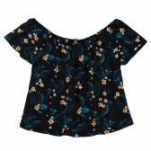 Tricou pentru fete, negru cu flori multicolore KIABI 156084 4