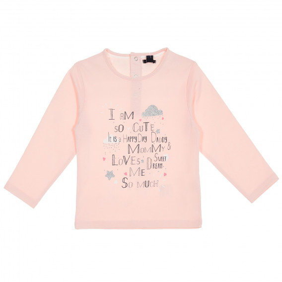 Bluză roz din bumbac cu mâneci lungi și imprimeu grafic pentru fete KIABI 156208 