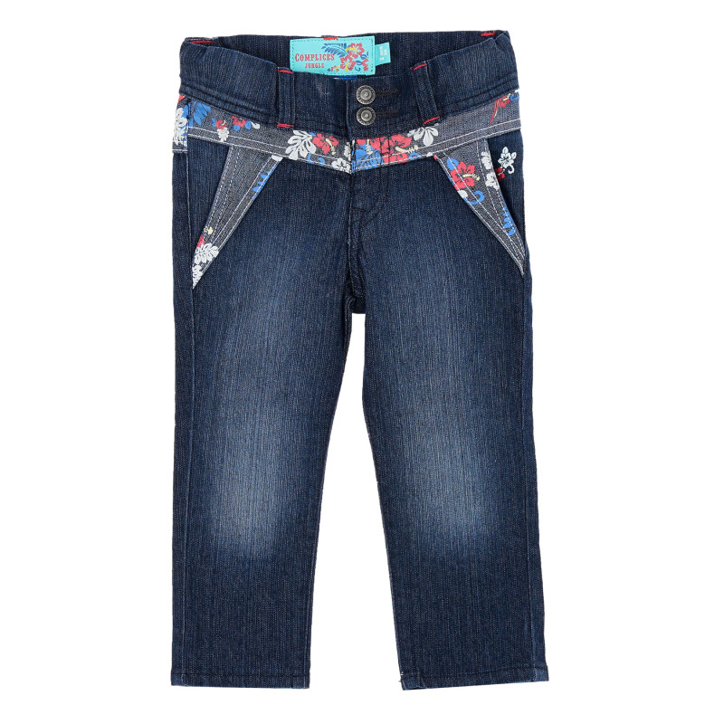 Jeans pentru fete, albaștri cu accente florale  157251