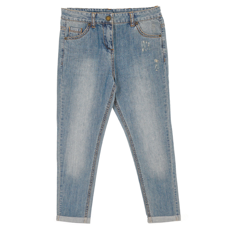 Jeans pentru fete, albaștri cu efect de uzură  157271