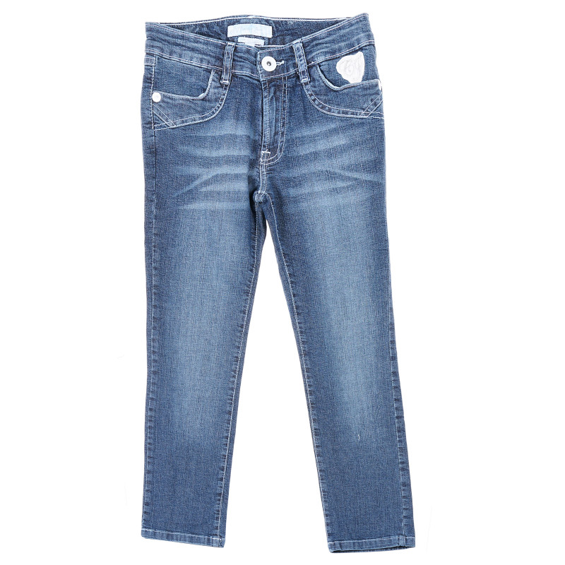 Jeans pentru fete de culoare albastră cu buzunare în față și spate  159651