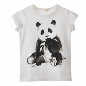 Bluză albă din bumbac cu imprimeu panda, pentru fetițe Benetton 160431 