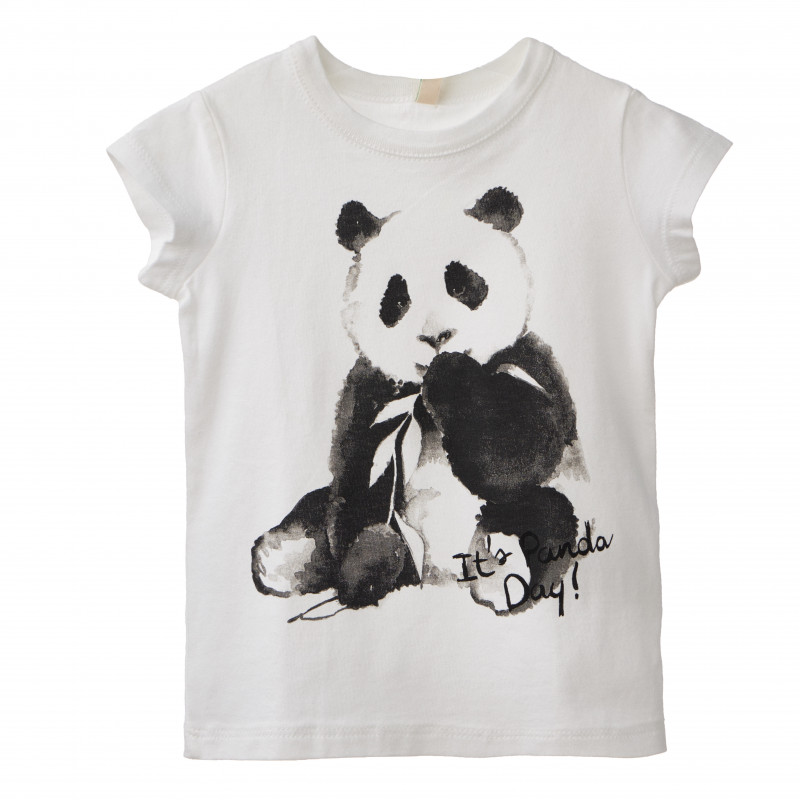 Bluză albă din bumbac cu imprimeu panda, pentru fetițe  160431