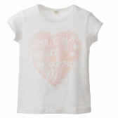 Bluză de bumbac pentru fetițe, alb cu inimă roz deschis Benetton 160435 