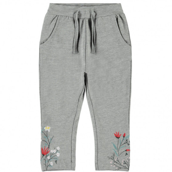 Pantaloni gri din bumbac, cu broderie florală, pentru fetițe Name it 160821 