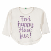 Bluză albă pentru fete cu inscripție violet Benetton 161909 4