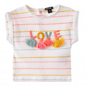Bluză albă cu ciucuri colorați pentru fetițe KIABI 163370 