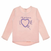 Bluză roz din bumbac cu mâneci lungi și broderie de inimă pentru fete Benetton 163688 