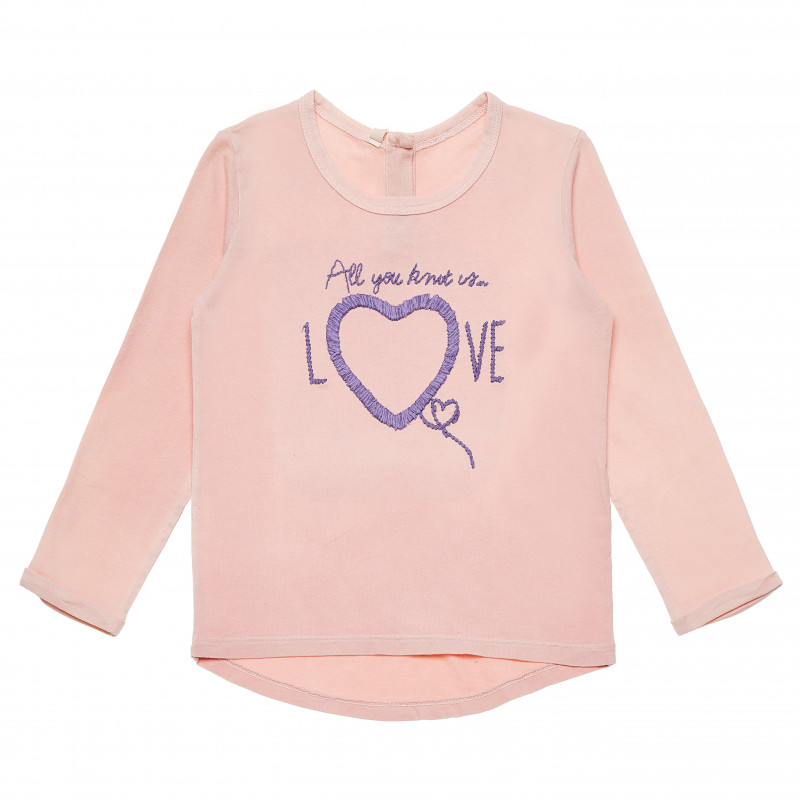 Bluză roz din bumbac cu mâneci lungi și broderie de inimă pentru fete  163688