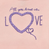Bluză roz din bumbac cu mâneci lungi și broderie de inimă pentru fete Benetton 163692 2