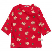 Bluză roșie din bumbac cu mâneci lungi, cu imprimeu pentru fete Benetton 163712 