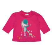 Bluză din bumbac cu mâneci lungi pentru fete, roz Benetton 163816 