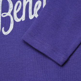 Bluză din bumbac cu mâneci lungi violet, cu inscripții albe pentru fete Benetton 163919 3