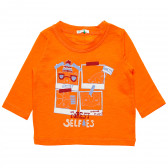 Bluză portocalie din bumbac cu mâneci lungi pentru fete Benetton 163946 