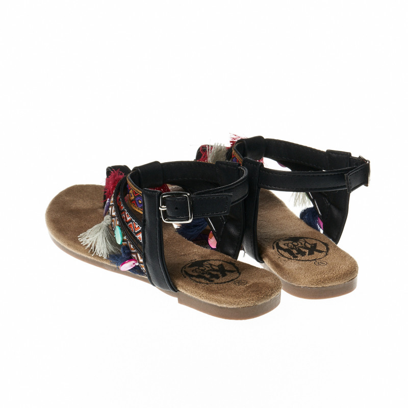 Sandale negre cu ciucuri colorate și margele pentru fete  16468