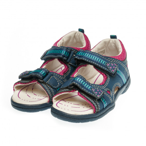 Sandale cu branț din piele naturală pentru fete, albastru EB KIDS 16520 