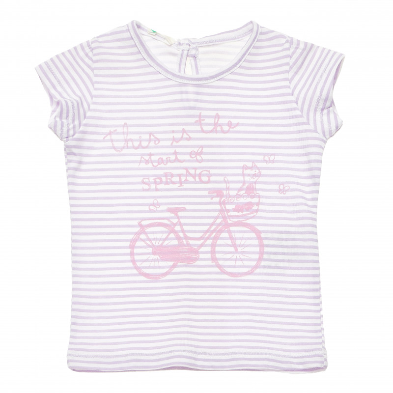 Tricou din bumbac cu dungi, pentru o fată, model bicicletă  167058
