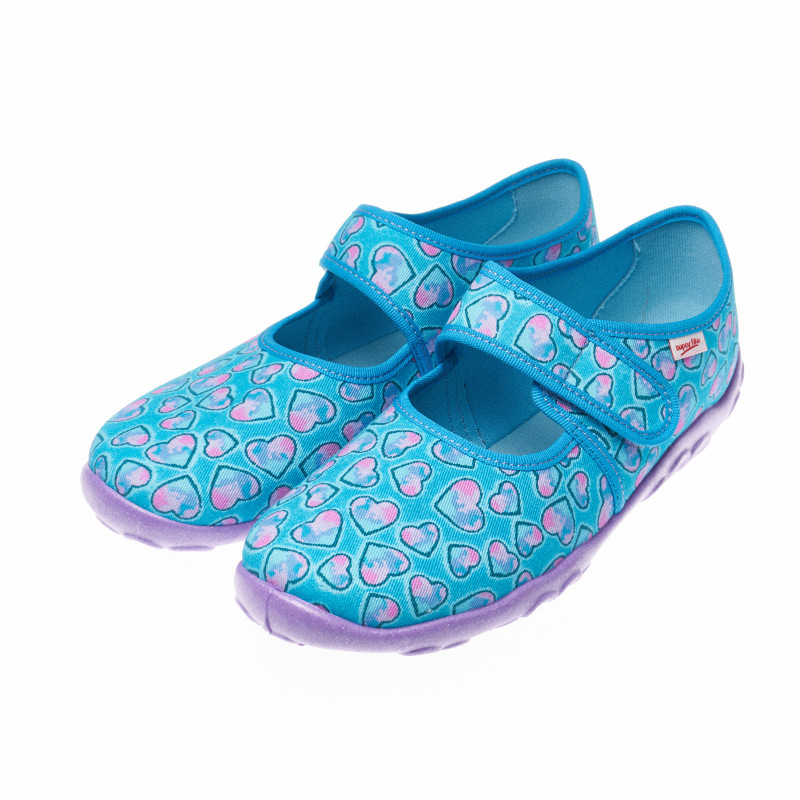 Papuci pentru fete cu benzi velcro și imprimeu inimi colorate  16714