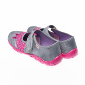 Papuci gri pentru fete, cu flori roz pe tălpi Superfit 16716 2