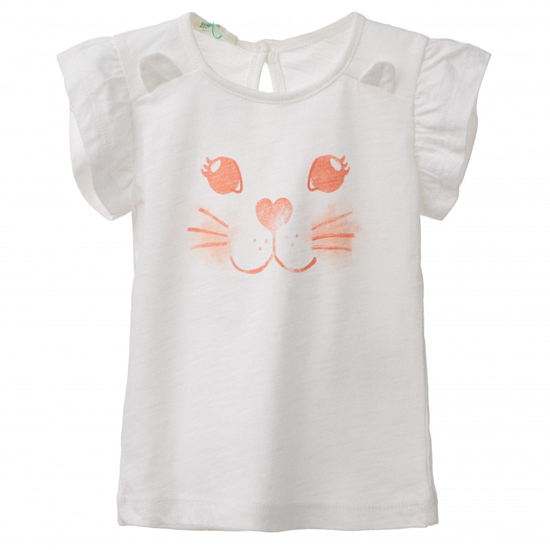 Tricou din bumbac în alb pentru o fată, model cu pisică  167667