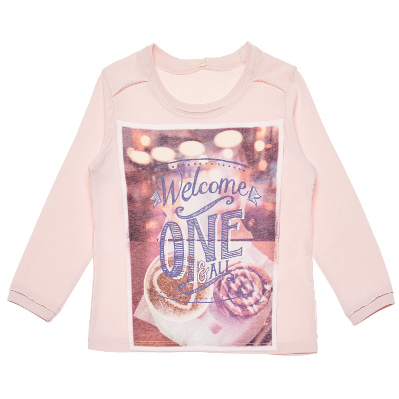 Bluză din bumbac cu imprimeu cu mâneci lungi, roz deschis pentru fete  168320