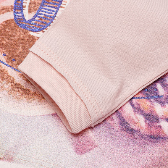 Bluză din bumbac cu imprimeu cu mâneci lungi, roz deschis pentru fete Benetton 168322 3