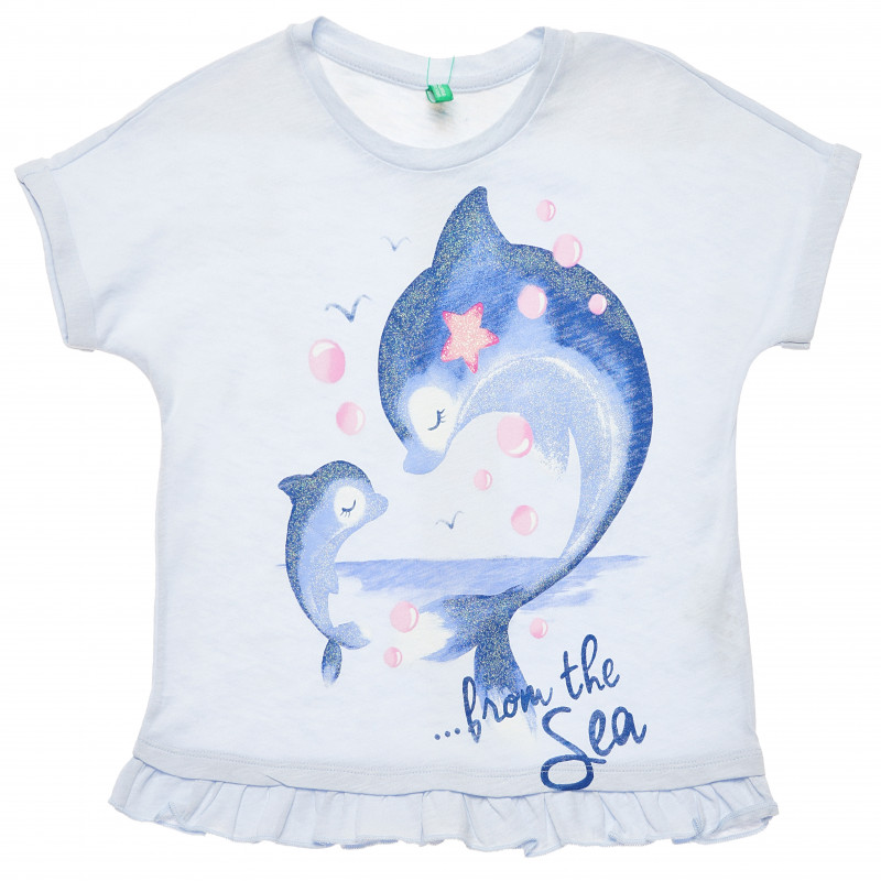 Tricou albastru din bumbac pentru o fată, cu delfini  168456