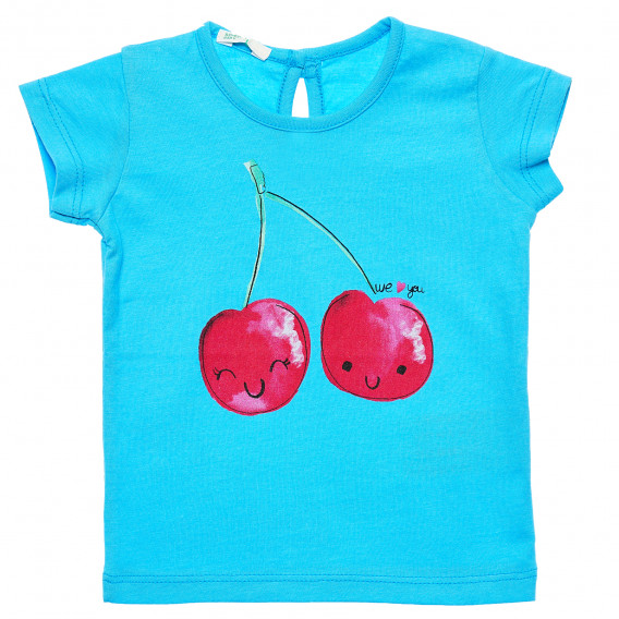 Tricou din bumbac pentru copii, în albastru, model cireșe Benetton 168480 