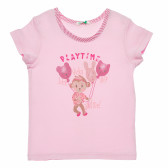 Tricou din bumbac pentru copii, în roz, model Playtime Benetton 168643 