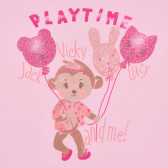 Tricou din bumbac pentru copii, în roz, model Playtime Benetton 168644 2