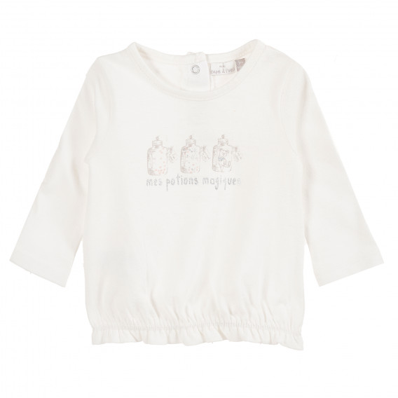 Bluză de bumbac alb pentru fetițe, cu imprimeu delicat Tape a l'oeil 171361 