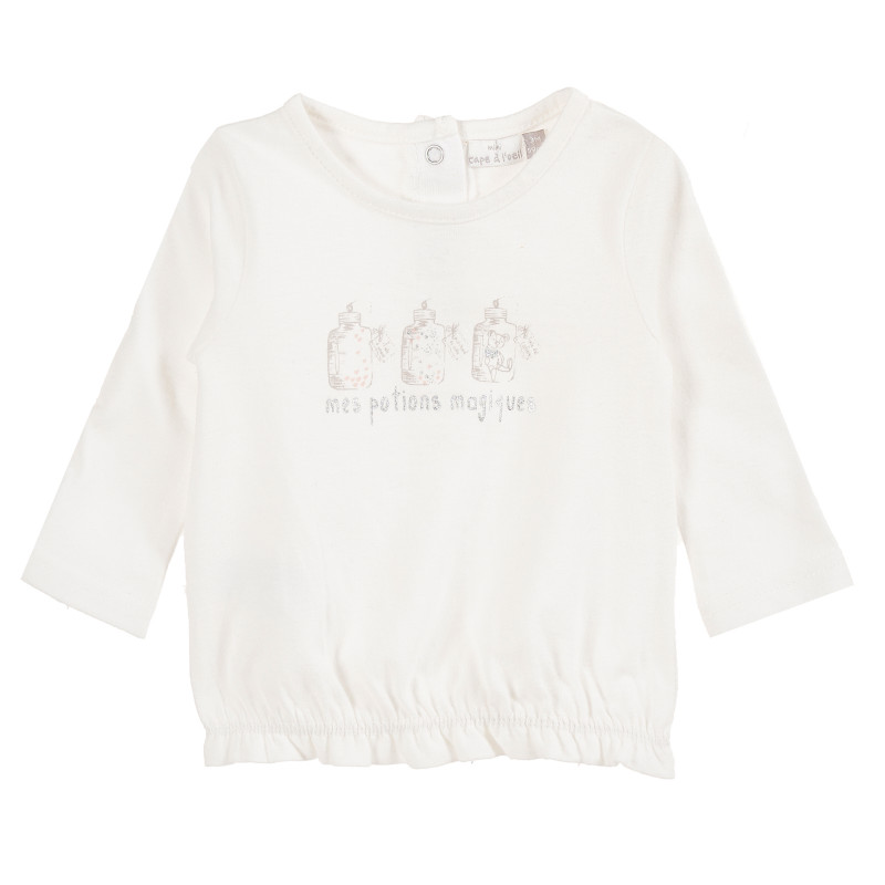 Bluză de bumbac alb pentru fetițe, cu imprimeu delicat  171361